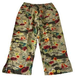 3 Hearts XL Pants Aloha Hawaii Pull on Linen Cotton Blend Crop drawstring pocket